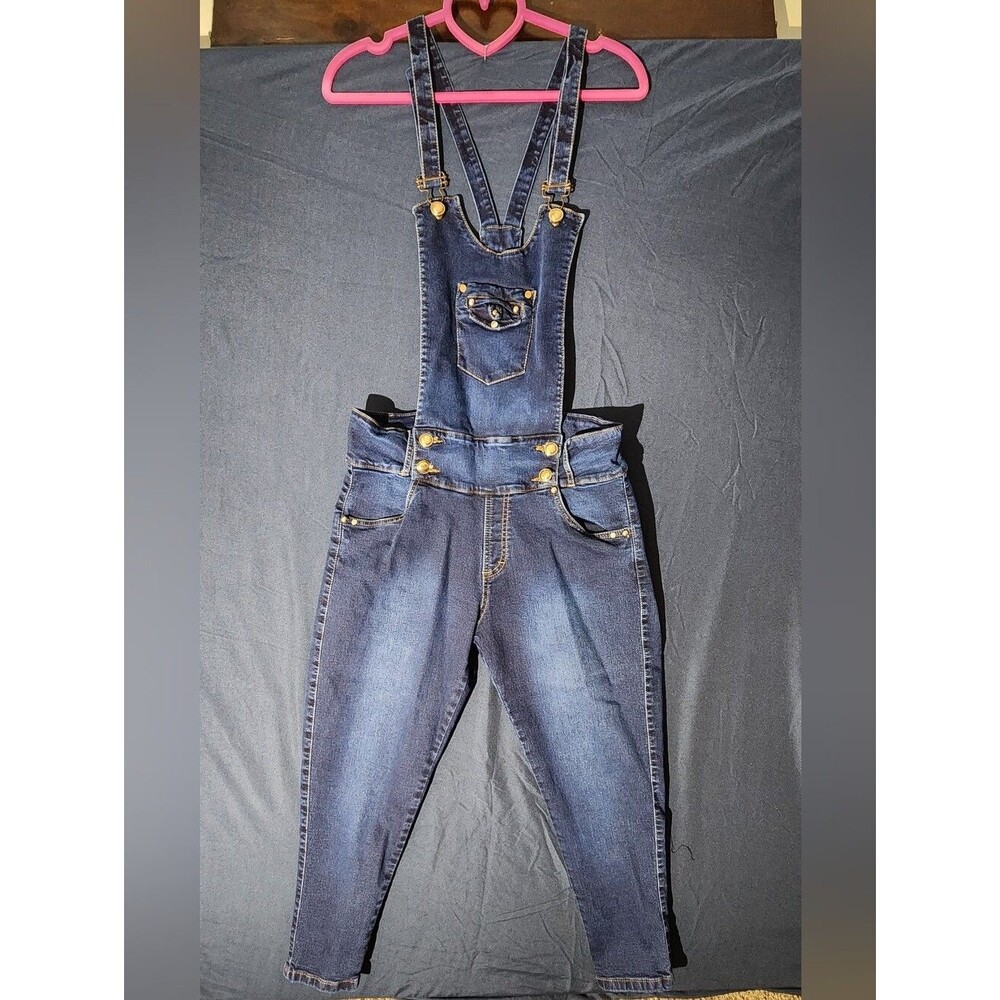 Colombian Butt Lift Denim Overalls Size10 Dark Wash Studded Embroidered Jumpsuit